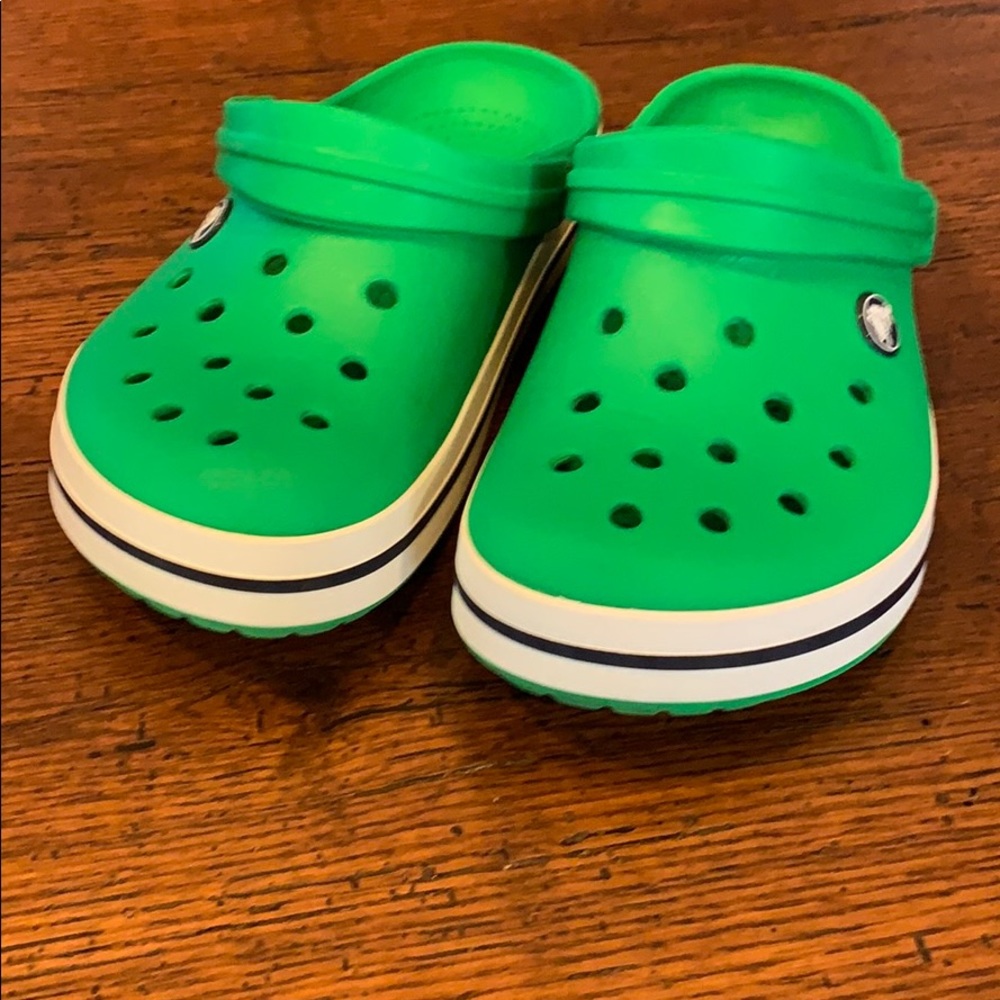 Green with Navy strip Crocs